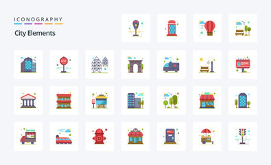 25 City Elements Flat color icon pack