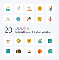 20 Business Elements And Symbols Metaphors Flat Color icon Pack like cross point connection strategy target