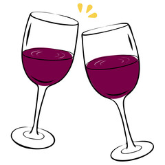 Goblets with Champagne Cheers Doodle Drawing.