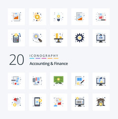 20 Accounting And Finance Flat Color icon Pack like money document planning balance award