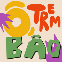 "o trem bao" lettering yellow red green writing white background 