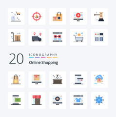 20 OnFlat Color Shopping Flat Color icon Pack like online card shopping transportation container