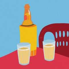 thermal beer support red plastic chair blue sky