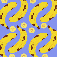 sliced bananas pattern blue background 