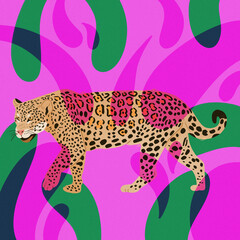 "onça pintada" jaguar colorful shapes pink background  © Sophia Andreazza