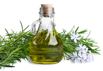 Obraz na płótnie Canvas Rosemary essential oil in glass bottle