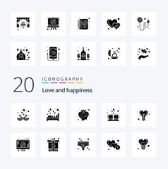 20 Love Solid Glyph icon Pack like love coffee love heart strawberry
