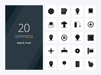 Fototapeta na wymiar 20 Maps Travel Solid Glyph icon for presentation