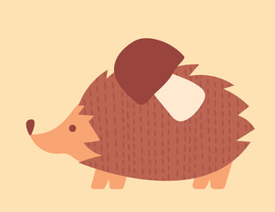 Autumn hedgehog icon. Adorable animal with needles with both natural and organic product, vintage. Fauna and flora, wild life and mammal. Poster or banner for website. Cartoon flat vector illustration