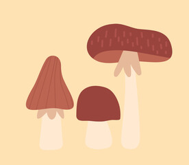 Autumn mushrooms icon. Natural and organic product, protein. Symbol of forest and autumn season. Stickers for social networks and messengers. Harvesting and fall. Cartoon flat vector illustration