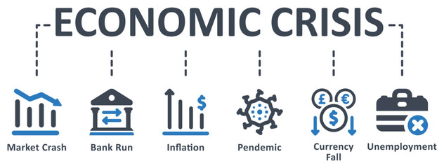 Economic Crisis icon - vector illustration . economic, crisis, market crash, economic bubble, bank run, inflation, currency fall, unemployment, infographic, concept, banner, icon set, icons .