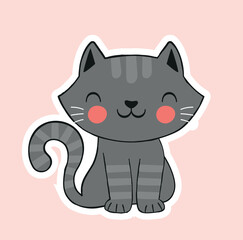 Cute cat icon. Gray charming and adorable character. Graphic element for printing on fabric. Tenderness, love and care. Animal and pet. Toy or mascot for children. Cartoon flat vector illustration