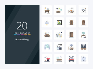 Fototapeta na wymiar 20 Home And Living Flat Color icon for presentation