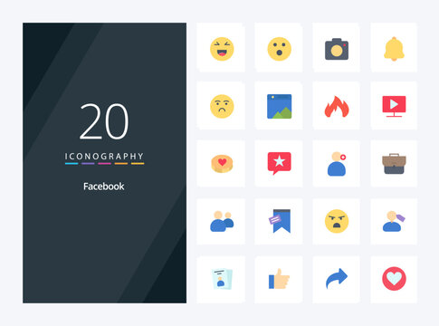 20 Facebook Flat Color icon for presentation