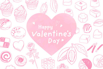 Fototapeta premium 手描き線画バレンタインバナー_ベクターイラスト