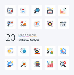 20 Statistical Analysis Flat Color icon Pack like data analysis online evaluation analysis data management report