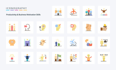 25 Productivity And Business Motivation Skills Flat color icon pack