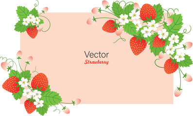 frame with flowers and strawberries