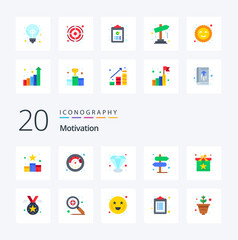 20 Motivation Flat Color icon Pack like reward gift premium right location