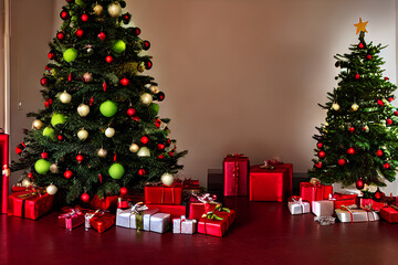 Fototapeta na wymiar christmas tree and gifts, generated by AI technology