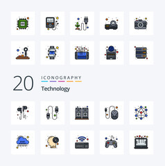 20 Technology Line Filled Color icon Pack like network connection music hardware line