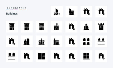 25 Buildings Solid Glyph icon pack