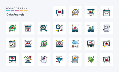 25 Data Analysis Line Filled Style icon pack