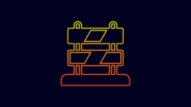 Glowing neon line End of railway tracks icon isolated on blue background. Stop sign. Railroad buffer end to destination. 4K Video motion graphic animation