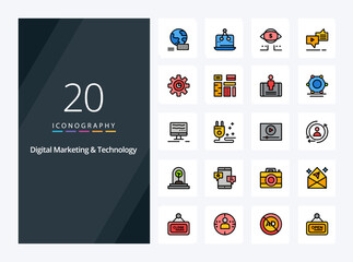 20 Digital Marketing And Technology line Filled icon for presentation