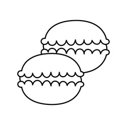 Simple icon of bakery. Line stickers with delicious sweet macaroons. Pastries from traditional French cuisine. Design element for apps. Cartoon flat vector illustration isolated on white background