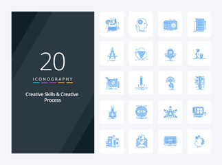 Fototapeta na wymiar 20 Creative Skills And Creative Process Blue Color icon for presentation