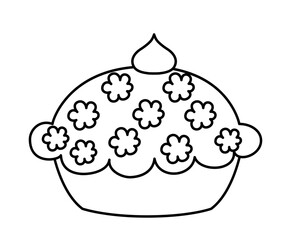 Simple icon of bakery. Line sticker with delicious pastries. Pie or tart with fruit and berry filling. Design element for interfaces. Cartoon flat vector illustration isolated on white background