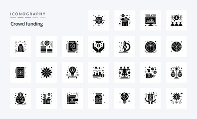 25 Crowdfunding Solid Glyph icon pack