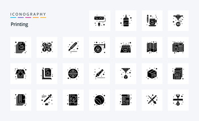 25 Printing Solid Glyph icon pack