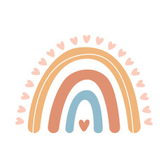 Rainbow Boho Scandinavian Abstract Shape in Pastel Colors with Heart, Stars, Clouds, Drops. Hand drawn Vector Element for Decorative, Postcard, Invitation, Poster, Nursery, Baby