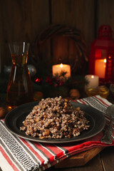 Plate of Kutya on napkin, closeup