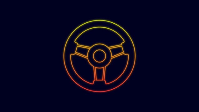 Glowing neon line Racing simulator cockpit icon isolated on blue background. Gaming accessory. Gadget for driving simulation game. 4K Video motion graphic animation