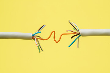 Network connection, internet connection and computer technology concept, close-up of ethernet cable...