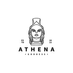 greek athena goddess vintage icon vector illustration with line art style logo design 2