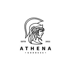 greek athena goddess vintage icon vector illustration with line art style logo design