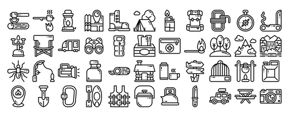 camping icon set. vector illustration in the line style
