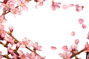 Pink spring flowers branches  frame