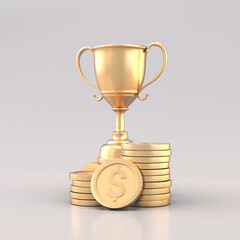 A nice gold trophy with gold coins.