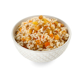 Bowl of rice Kutya on white background