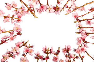Pink spring flowers branches  frame