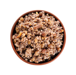 Bowl of Kutya on white background, top view