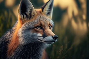 Beautiful fox in nature, wild animal portrait close up