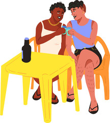 friends hanging out beer brazilian bar transparent background