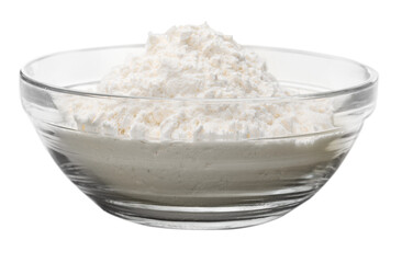 White flour pile in a glass bowl