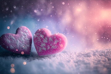 Obraz premium hearts in the snow background , valentine's day, love, Generative AI